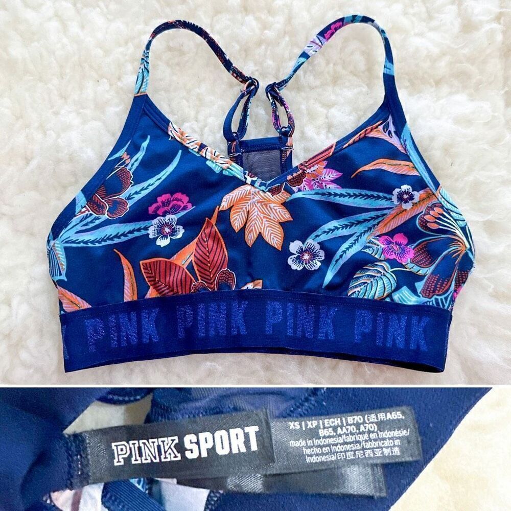 Pink Sport Bra Blue Floral XS